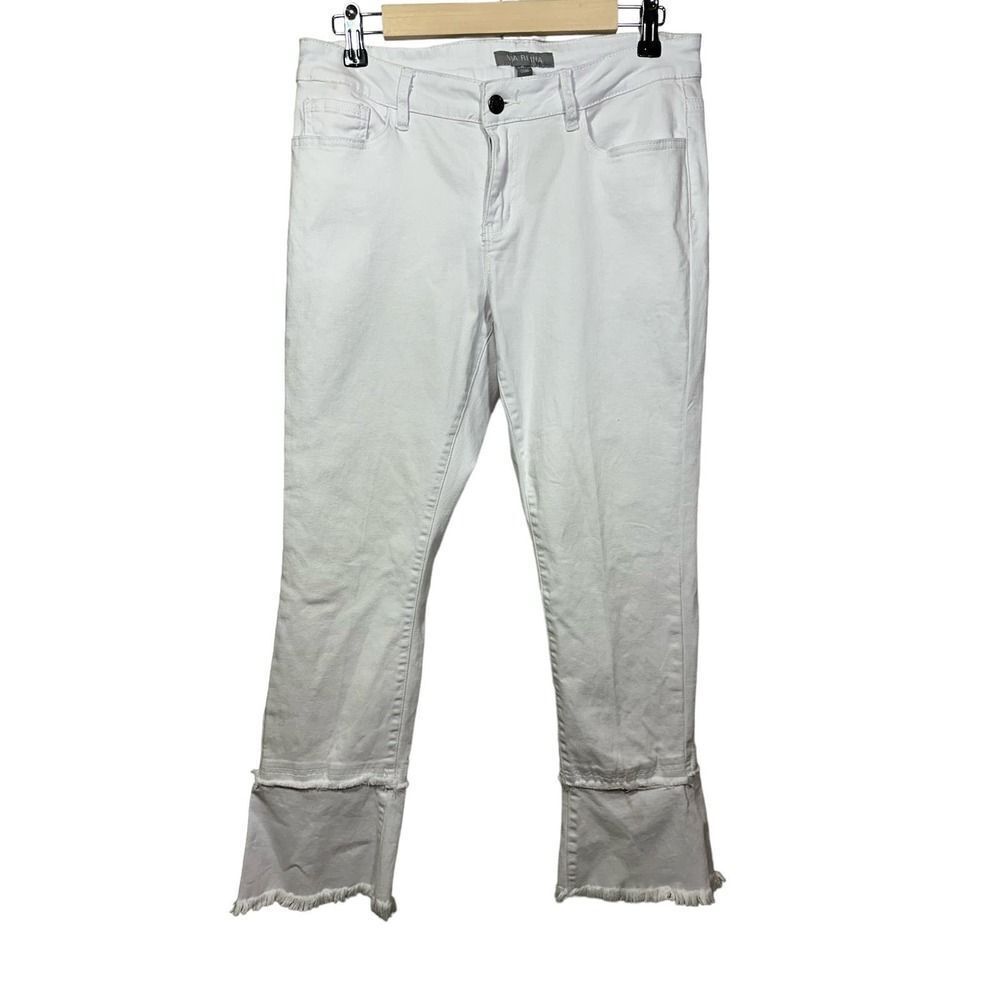 VIA RITINA Women's Tiered Frayed Hem Cropped Jeans White Size 8